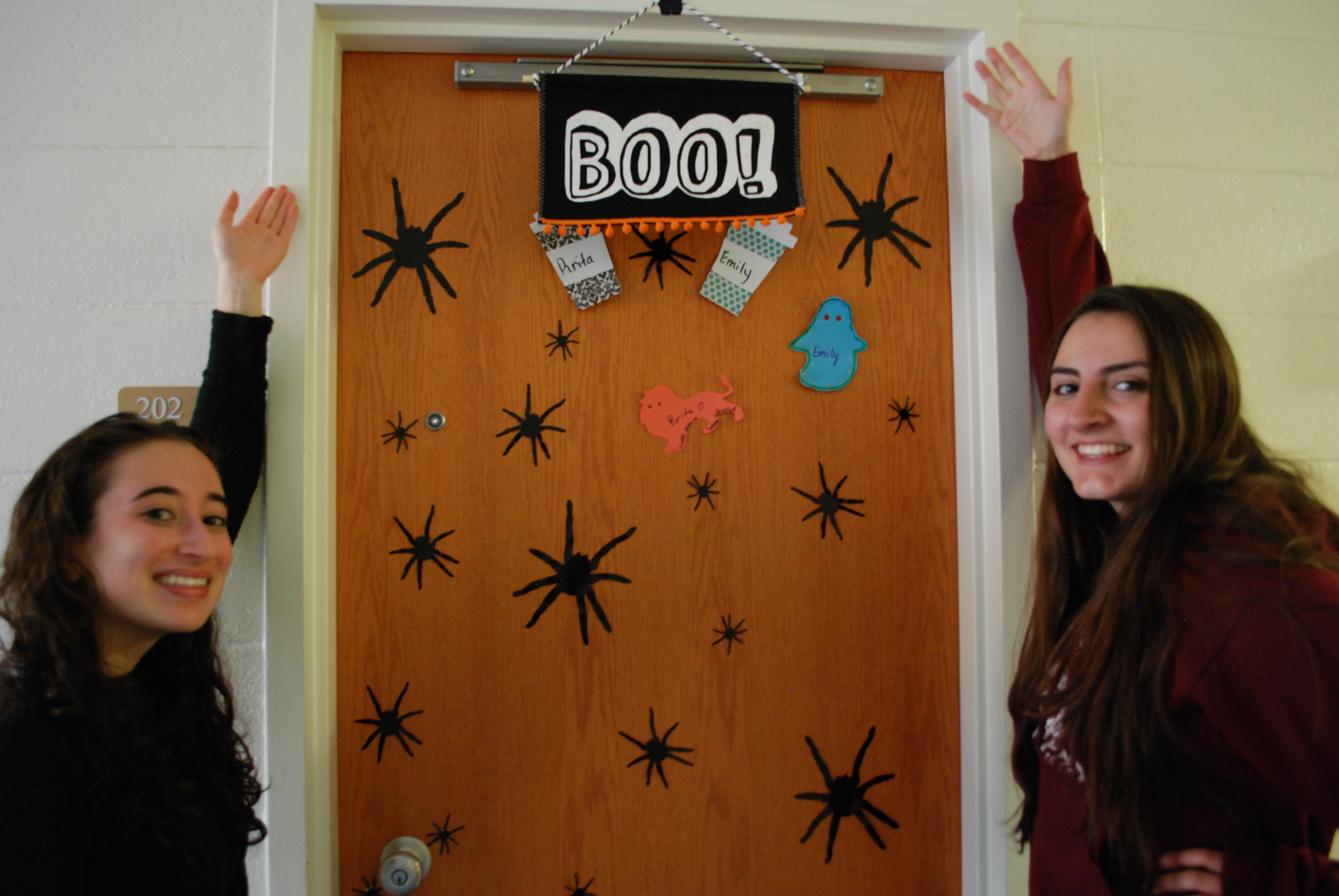 Rrita Osmani and Emily Austin present their room decoration. 